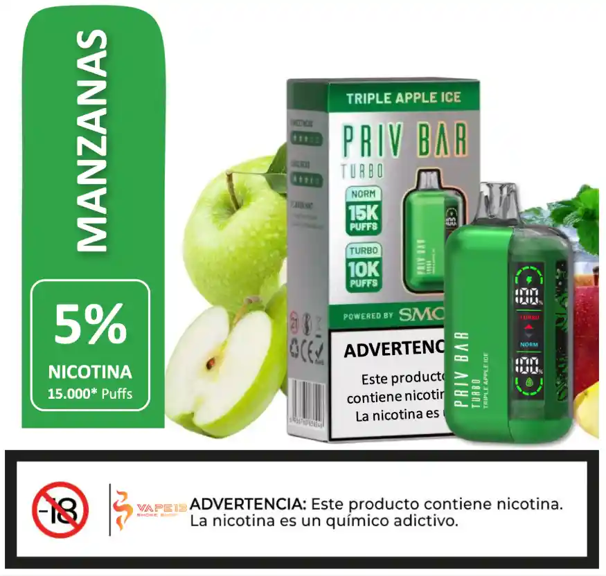 Vaporizador Priv Bar 15.000 Puffs Triple Apple Ice