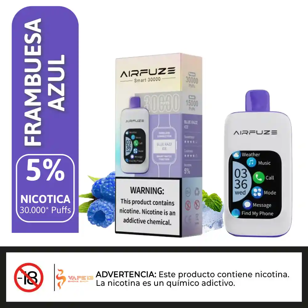 Vaporizador Smart Airfuze 30000 Puffs Blue Razz Ice