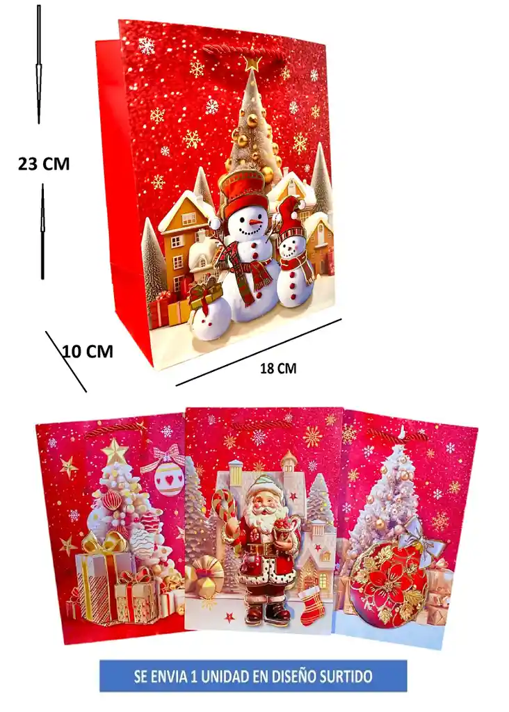 Bolsa De Regalo Navidad Pequeña 23 Cm X 18 Cm Diseños Surtidos
