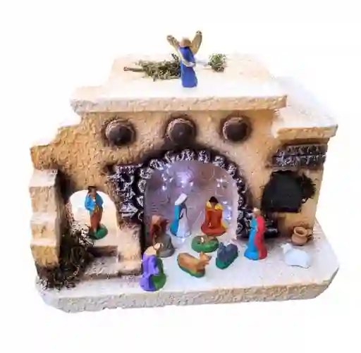 Pesebre Nacimiento Sagrada Familia Con Luz Led Realista Piezas Cerámic