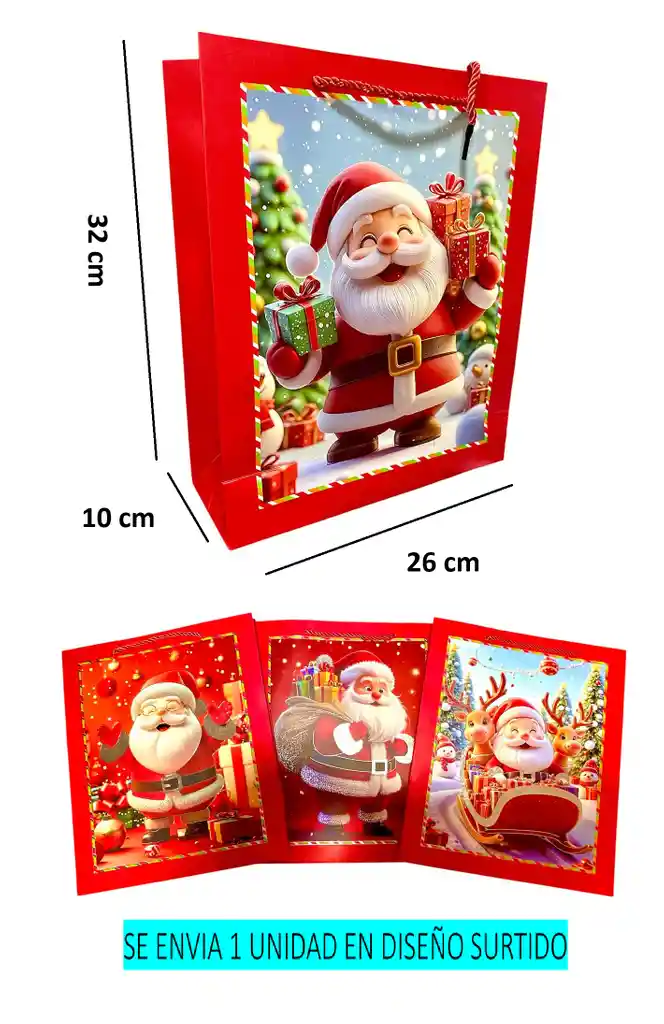 Bolsa De Regalo Navidad Mediana 32 Cm Cm X 26 Cm Diseños Surtidos	