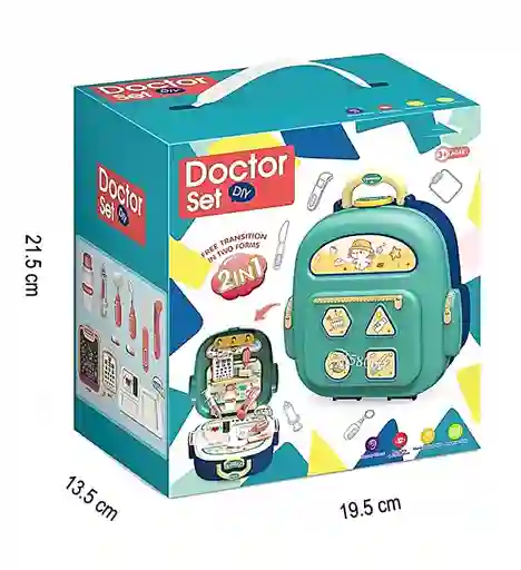 Set Infantil De Doctor Kit Médico Verde/azul Tipo Lonchera
