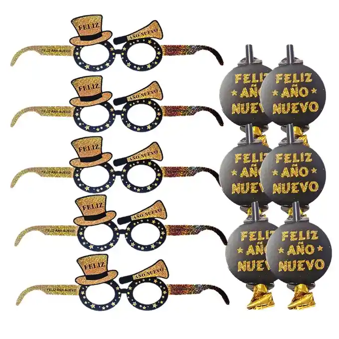 Cornetas Y Gafas Feliz Año Nuevo Happy New Year X 24