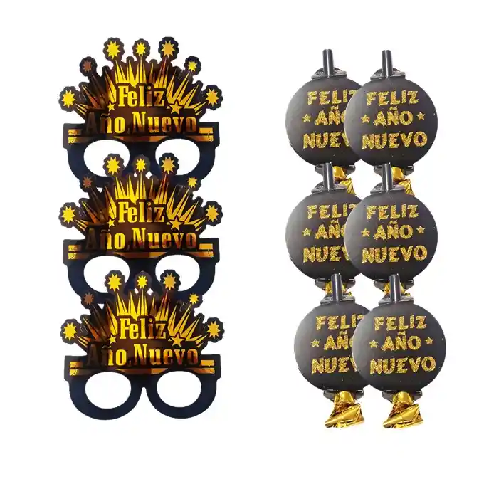 Cornetas Y Gafas Feliz Año Nuevo Happy New Year X 24