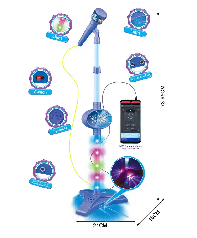 Juguete Set Karaoke Micrófono Eléctrico Para Niños Incluye Cable Y Luces