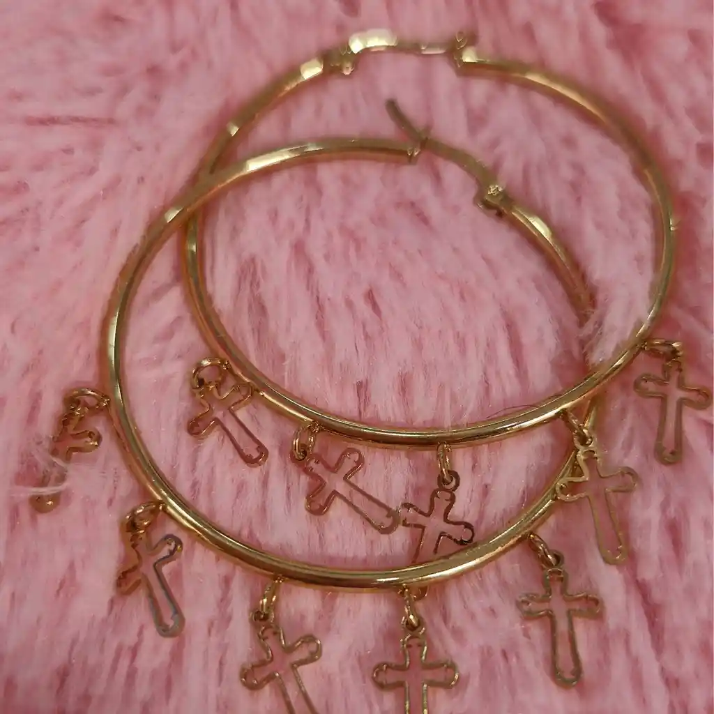 Candongas Acero Dorado Dijes Cruz