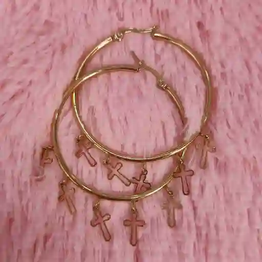 Candongas Acero Dorado Dijes Cruz