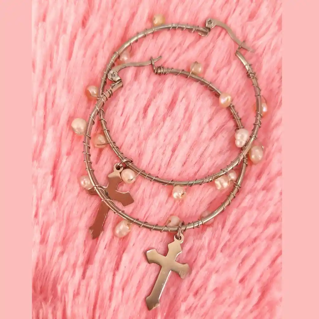 Candongas Acero Plateado Dijes Cruz