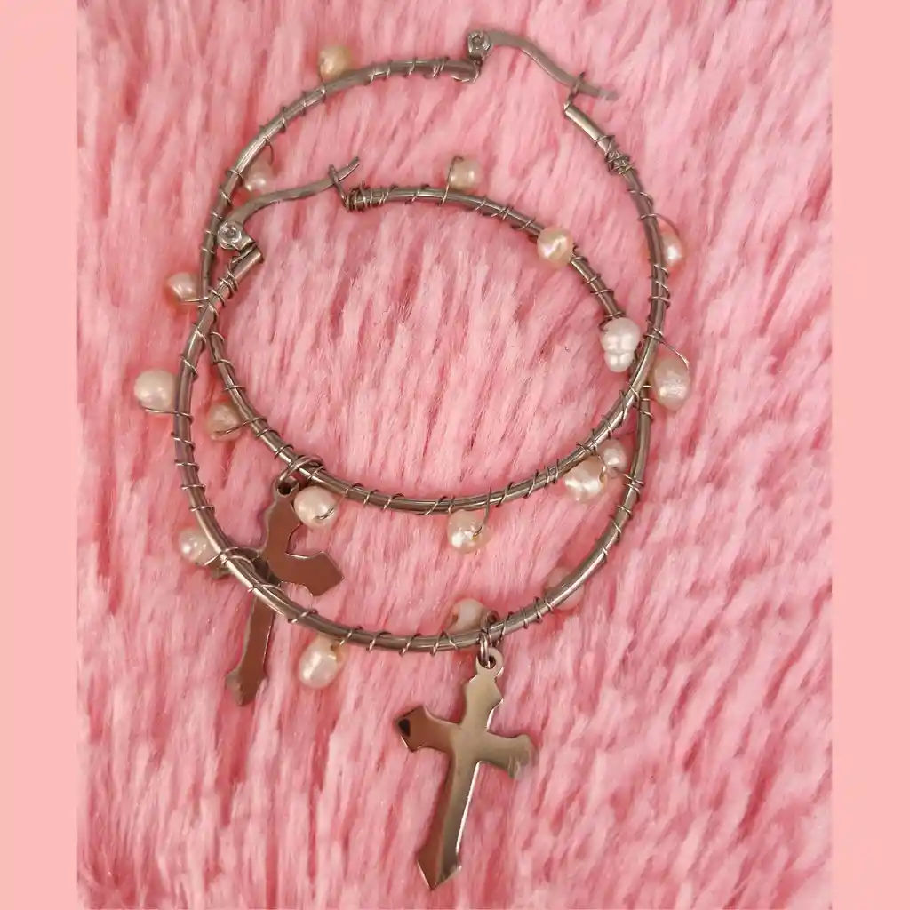 Candongas Acero Plateado Dijes Cruz