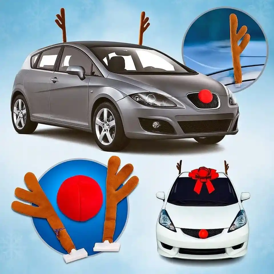 Kit Navideño Para Carro Tipo Reno (cuernos + Nariz Roja)
