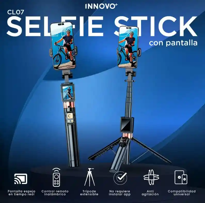Selfie Stick Trípode Extensible Con Pantalla Espejo Wifi Control Remoto 1.7m
