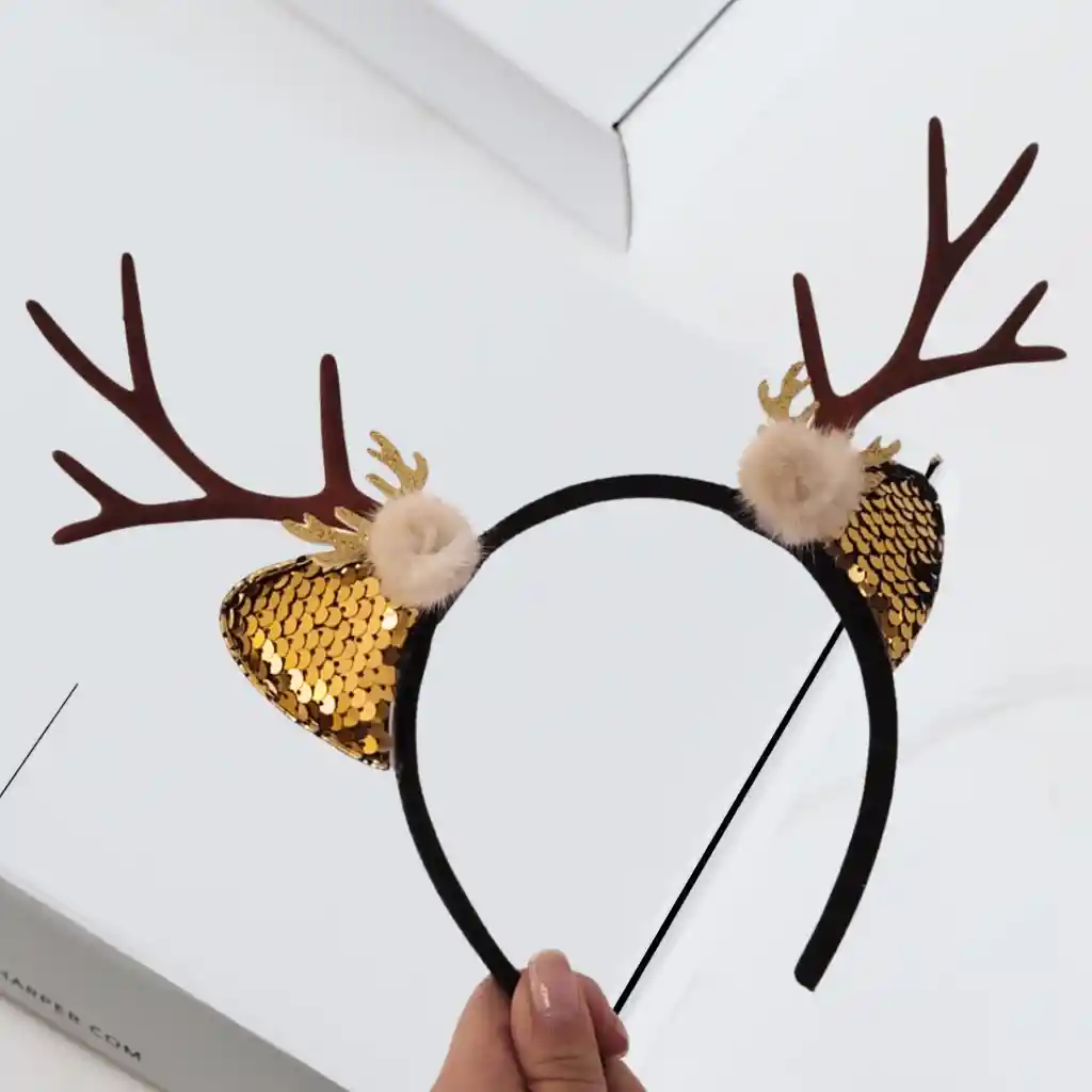 Navidad Diadema Reno Lentejuelas Gold Cafe Merry Christmas