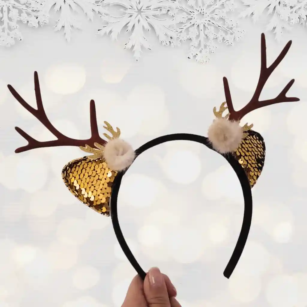 Navidad Diadema Reno Lentejuelas Gold Cafe Merry Christmas