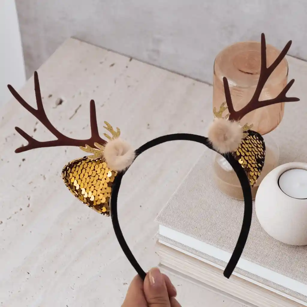 Navidad Diadema Reno Lentejuelas Gold Cafe Merry Christmas