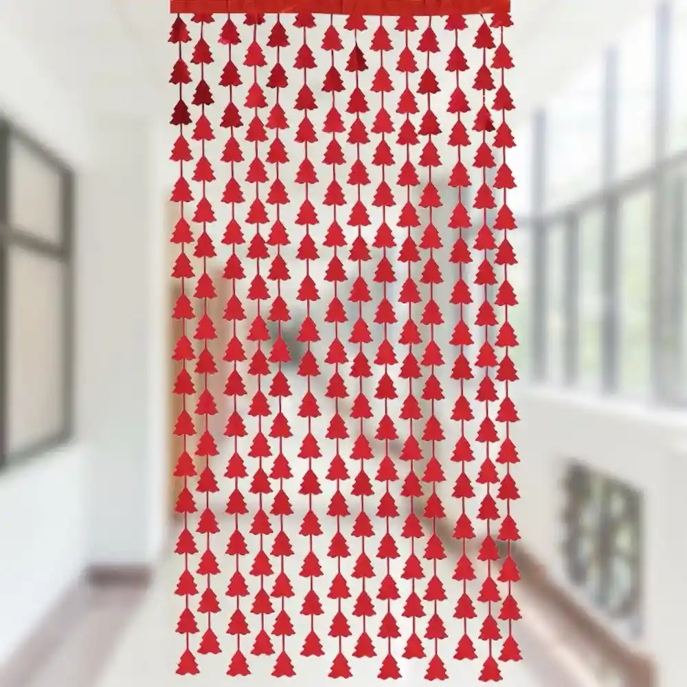 Navidad Cortina Metalizada Roja Merry Christmas