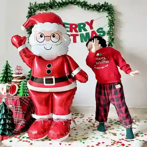 Navidad Globo Metalizado Papa Noel Sin Inflar Merry Christmas