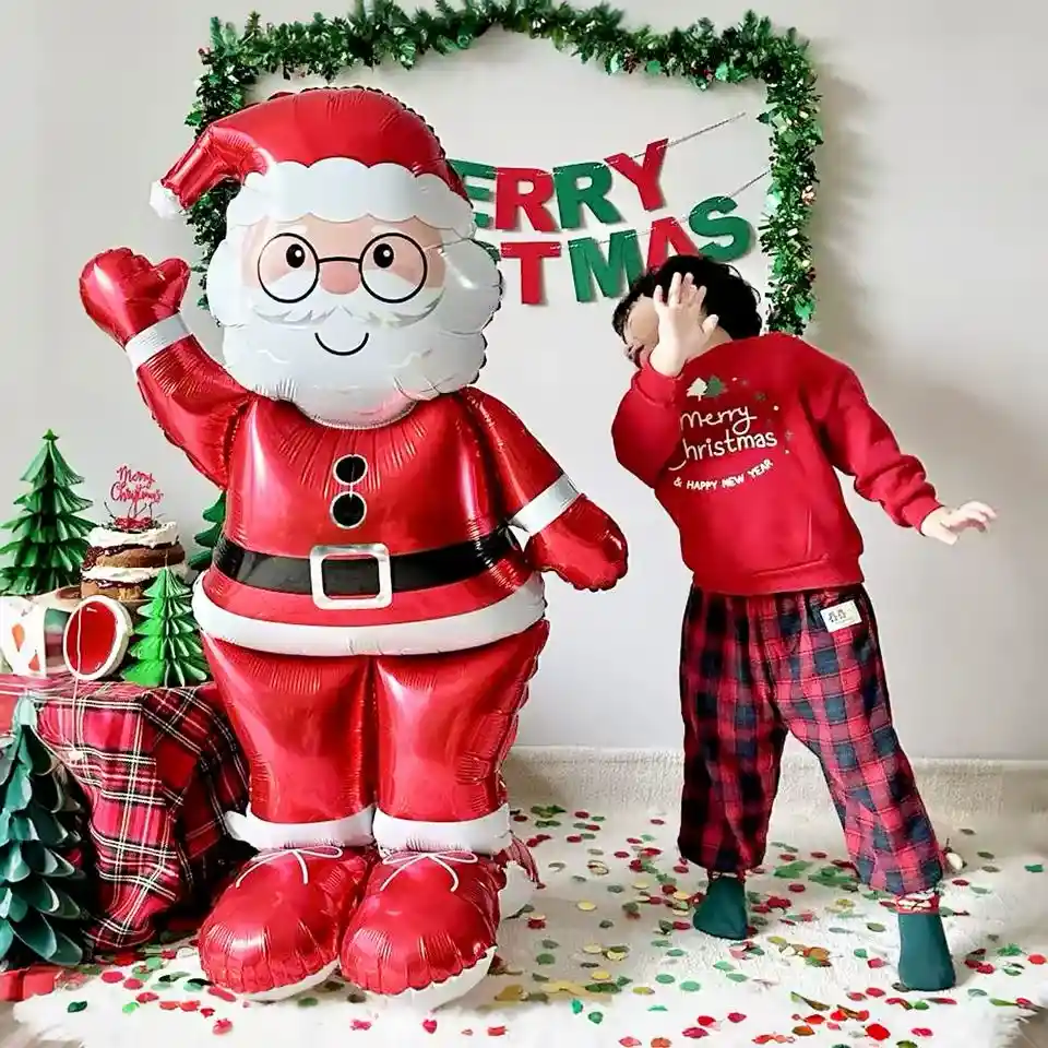 Navidad Globo Metalizado Papa Noel Sin Inflar Merry Christmas