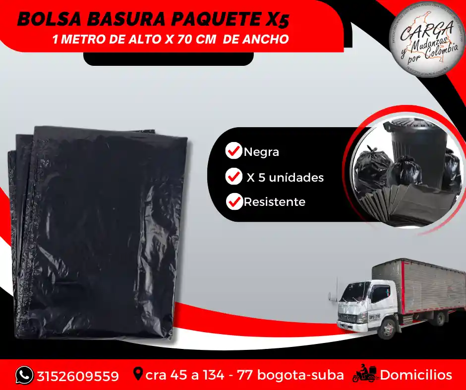 Bolsa De Basura Paquete X 5 Unidades De 1m De Alto X 70 Cm De Ancho - Empaque Y Embalaje