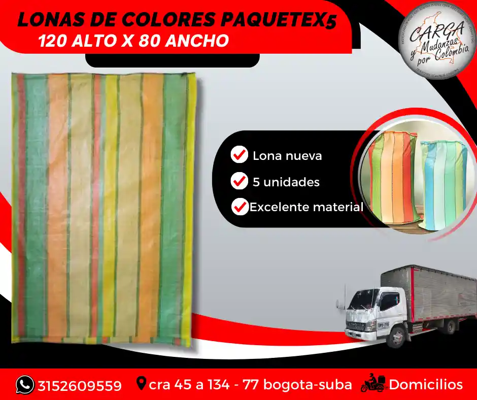 Lonas De Colores O Ecuatoriana Paquete X 5 Unídades 120 Cmts X 80 Cm - Embalaje Y Embalaje Para Mudanza
