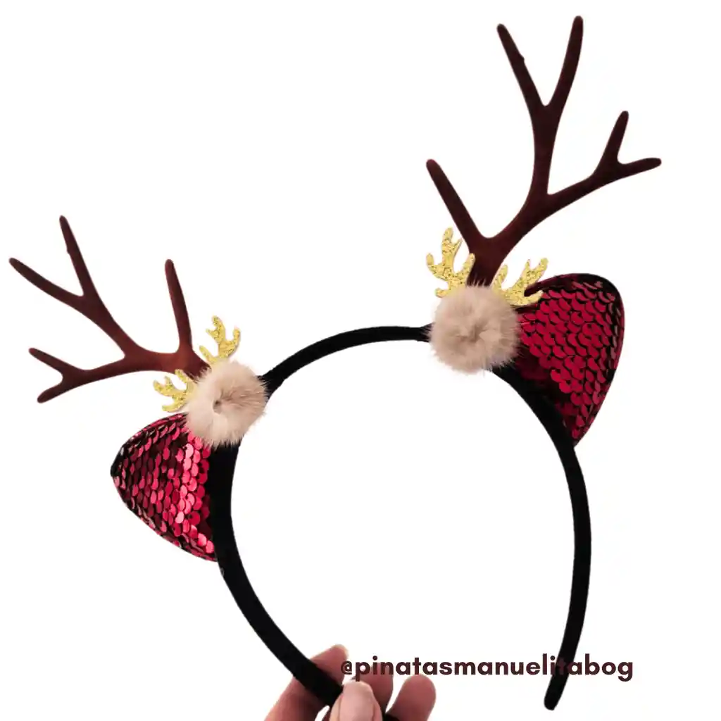 Navidad Diadema Reno Lentejuelas Red Merry Christmas