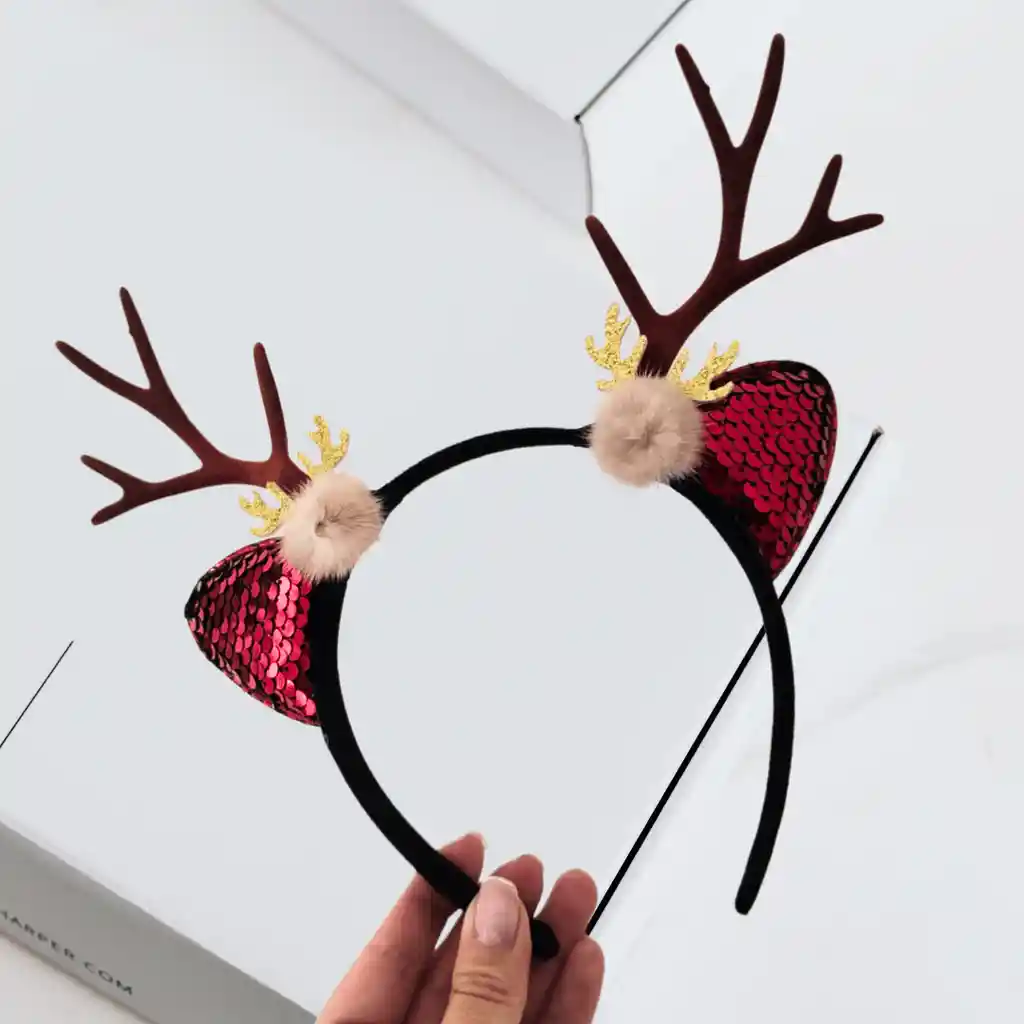 Navidad Diadema Reno Lentejuelas Red Merry Christmas