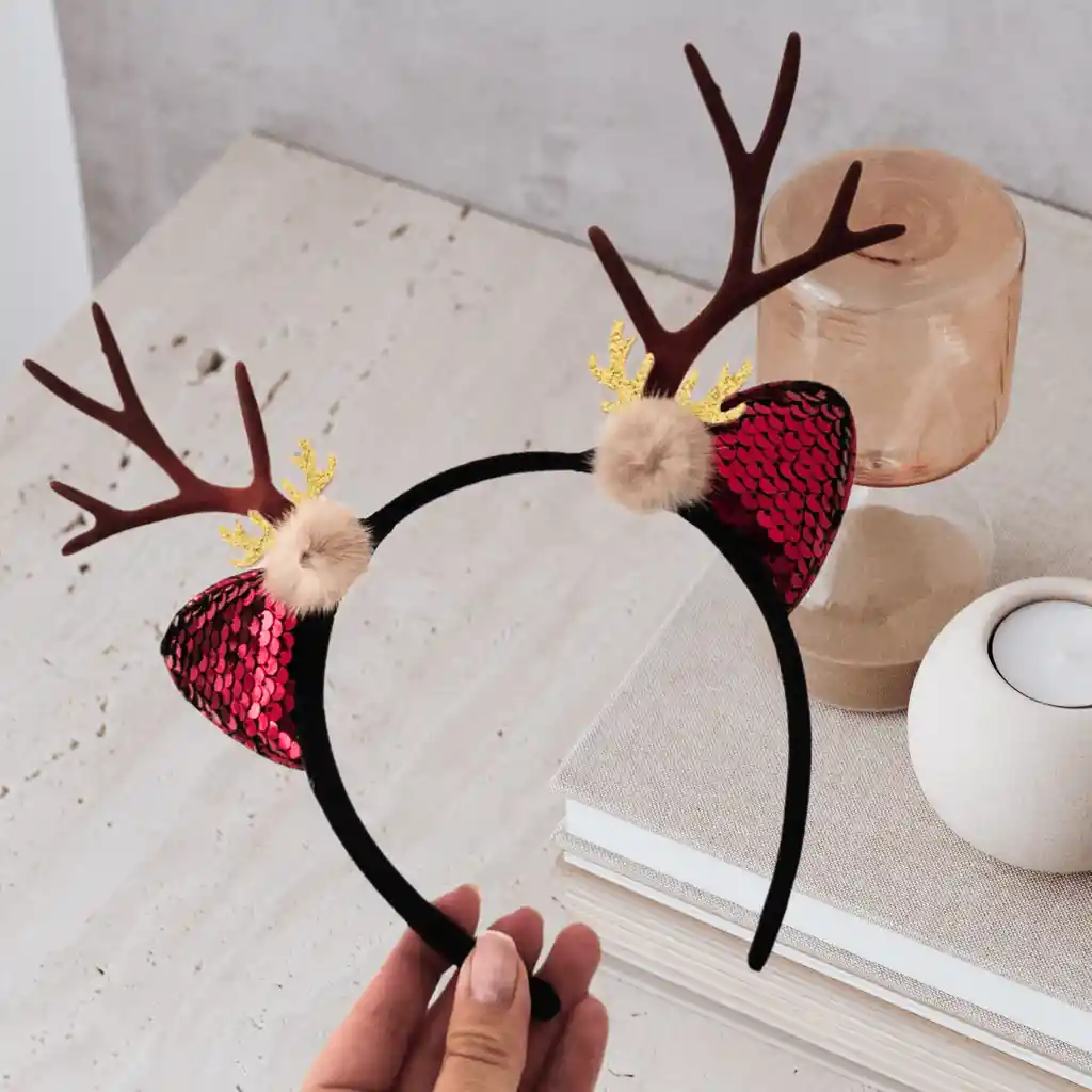 Navidad Diadema Reno Lentejuelas Red Merry Christmas