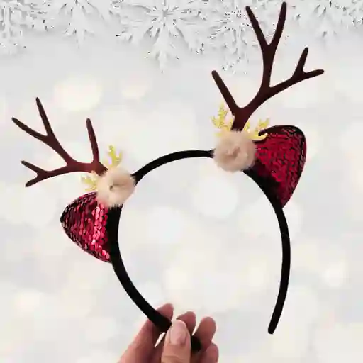 Navidad Diadema Reno Lentejuelas Red Merry Christmas