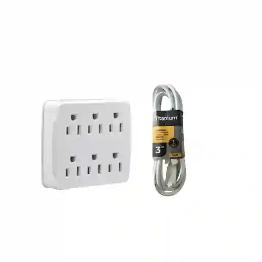 Multitoma Pared 6 Salidas + Extensión Polo Tierra 3 Metros