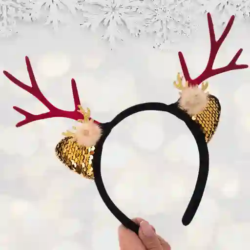 Navidad Diadema Reno Lentejuelas Gold Rojo Merry Christmas