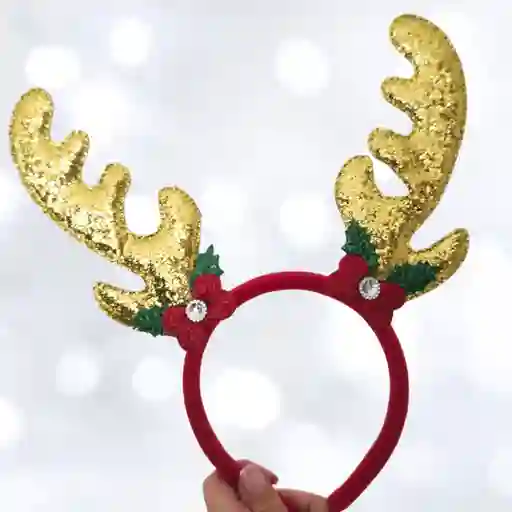 Navidad Diadema Reno Dorada Merry Christmas
