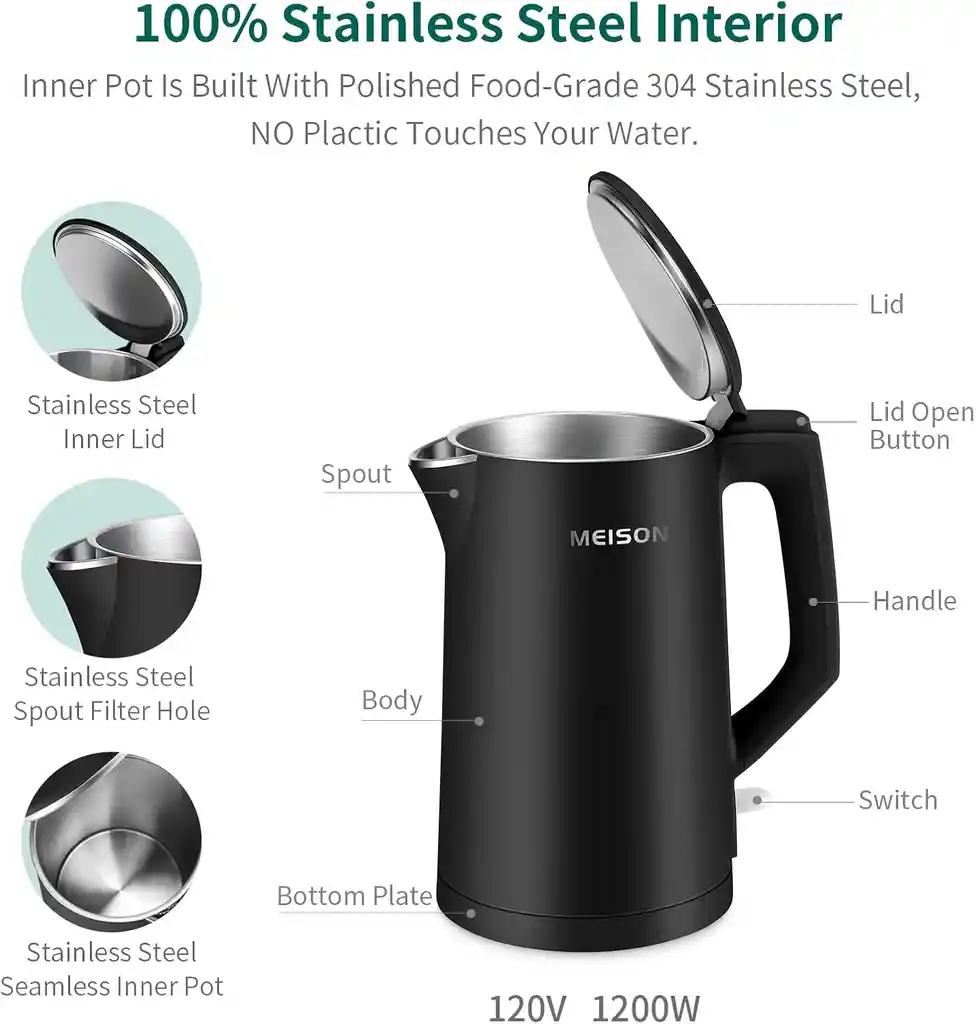 Hervidor Electrico Agua Acero Inoxidable Doble Pared