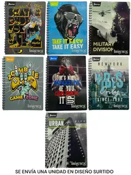 Cuaderno Argollado 80 Hojas Rayado Norma Diseños Surtidos Hombre Pasta Blanda Grande