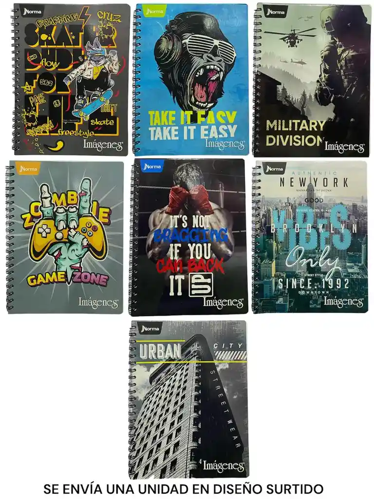 Cuaderno Argollado 80 Hojas Rayado Norma Diseños Surtidos Hombre Pasta Blanda Grande