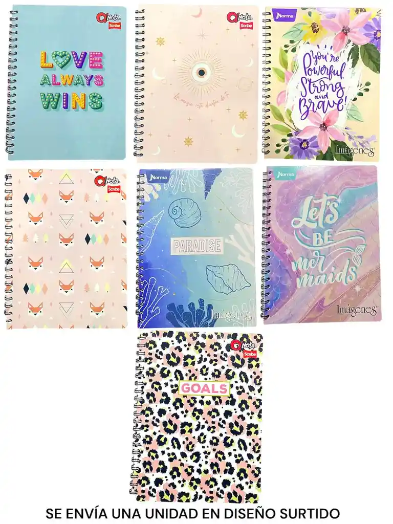 Cuaderno Argollado 80 Hojas Rayado Norma Diseños Surtidos Mujer Pasta Blanda Grande