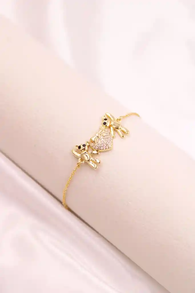 Pulsera Rodio Teddy Love Duo