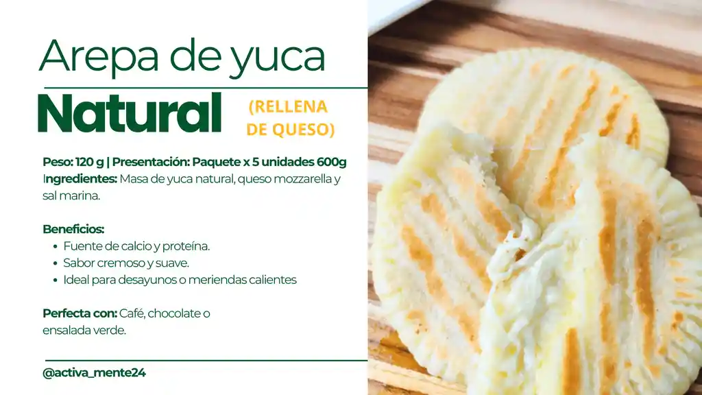 Arepa De Yuca Natural Rellena De Queso 5x125 - Activamente
