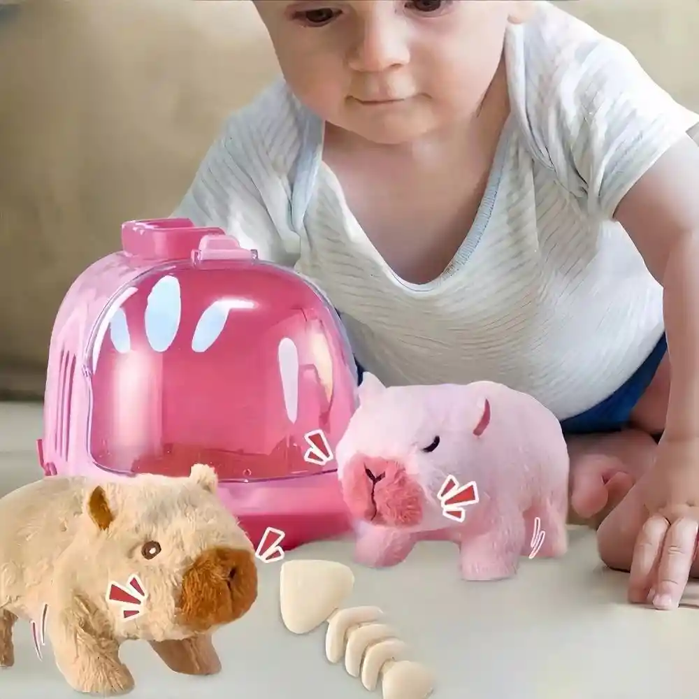 Peluche Mascota Capibara Que Camina Jaula Y Accesorio