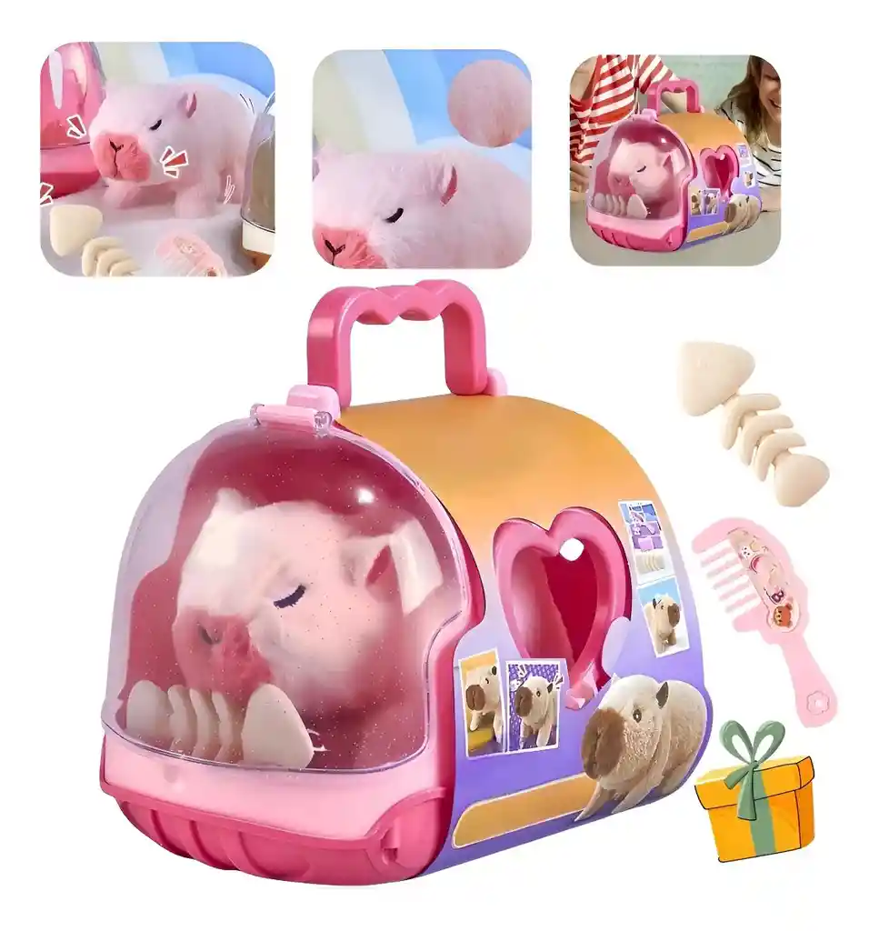 Peluche Mascota Capibara Que Camina Jaula Y Accesorio