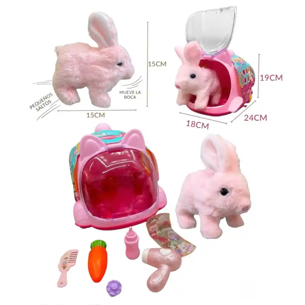 Peluche Mascota Conejo Que Camina Jaula Y Accesorios