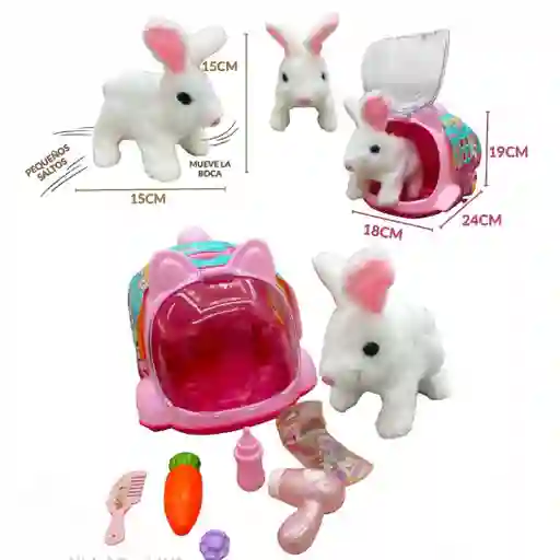 Peluche Mascota Conejo Que Camina Jaula Y Accesorios