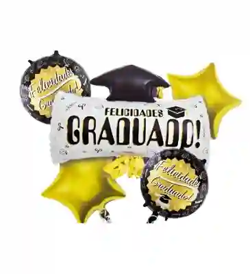 Bouquet 5 Globos Graduacion Grado 65cm+4 Metalizados 45cm