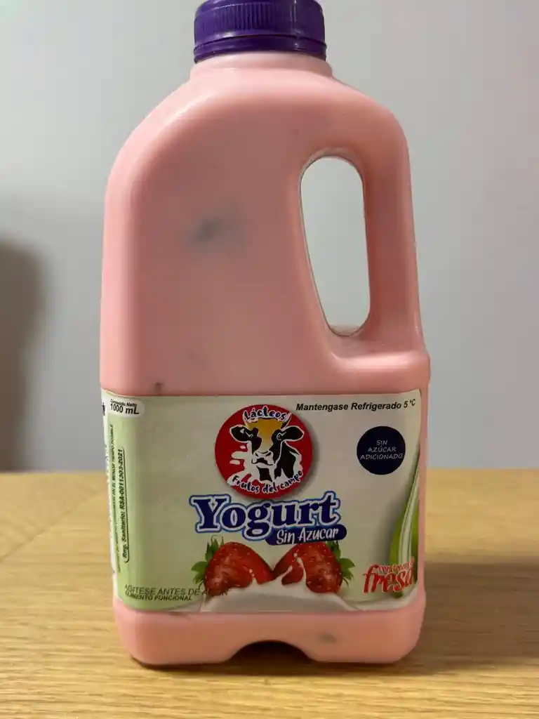 Yogurt Artesanal De Fresa Entero Sin Azucar 1lt