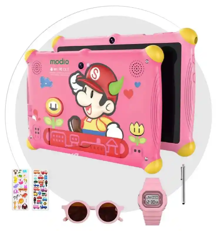 Tablet Infantil Super Mario Bros Modio M61 7 Wifi 128gb Funda Antigolpes Rosa