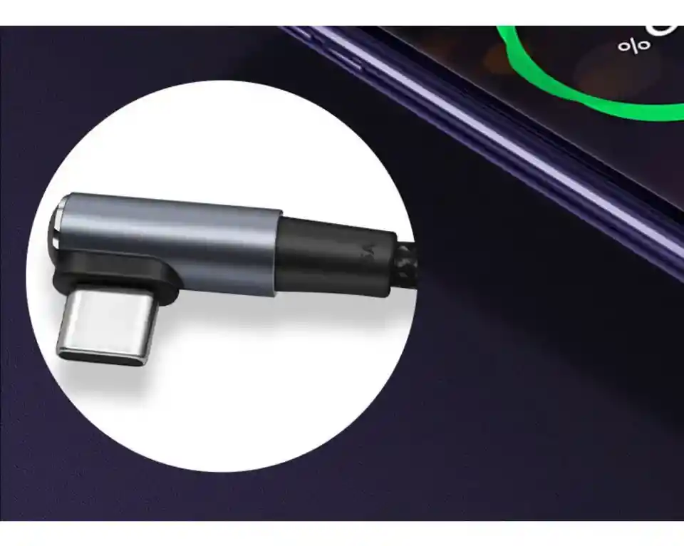 Cable Havit Tipo C A Tipo C 2 M Cb6313, Trenzado En Nailon, Punta En L, Aleación De Aluminio Y Carga Rápida Pd 60w Ideal Para Celulares, Tablets Y Laptops