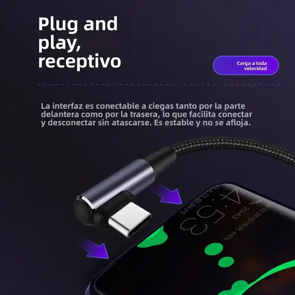 Cable Havit Tipo C A Tipo C 2 M Cb6313, Trenzado En Nailon, Punta En L, Aleación De Aluminio Y Carga Rápida Pd 60w Ideal Para Celulares, Tablets Y Laptops