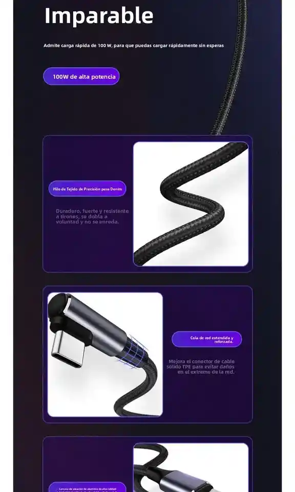 Cable Havit Tipo C A Tipo C 2 M Cb6313, Trenzado En Nailon, Punta En L, Aleación De Aluminio Y Carga Rápida Pd 60w Ideal Para Celulares, Tablets Y Laptops