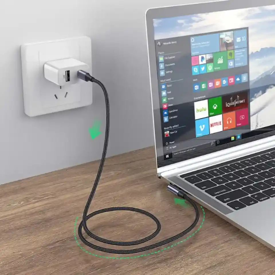 Cable Havit Tipo C A Tipo C 2 M Cb6313, Trenzado En Nailon, Punta En L, Aleación De Aluminio Y Carga Rápida Pd 60w Ideal Para Celulares, Tablets Y Laptops