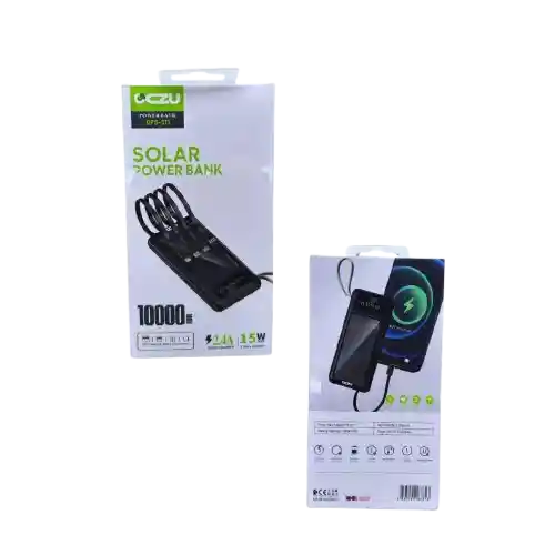 Power Bank Solar 10,000 Mah Czu Opb-011 | Carga Rápida 15w | Incluye Cables Integrados