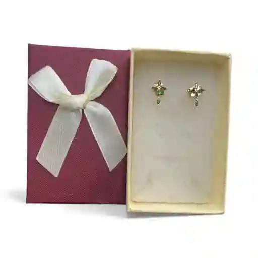 Aretes Tipo Topo Diseño De Cruz Con Gemas Verdes En Acero