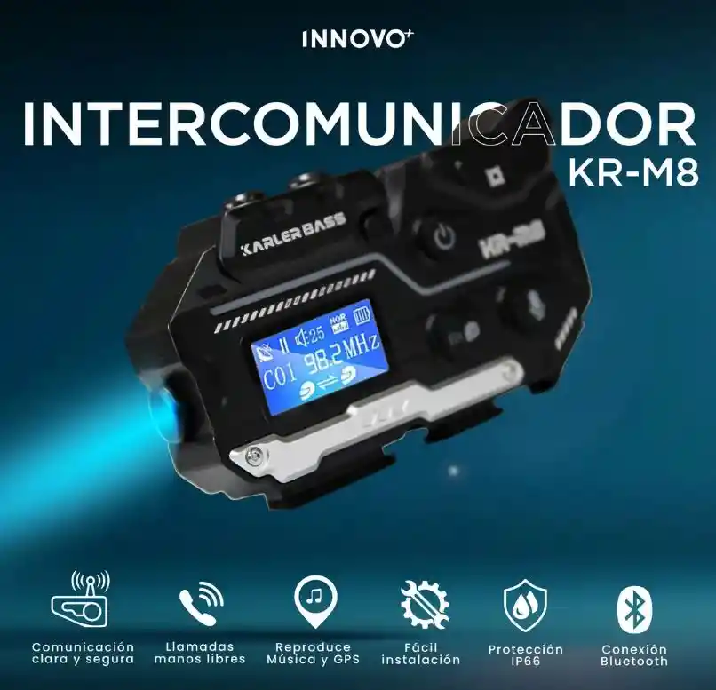 Intercomunicador Moto Kr-m8 Bluetooth Ip66 | Manos Libres Música Fm